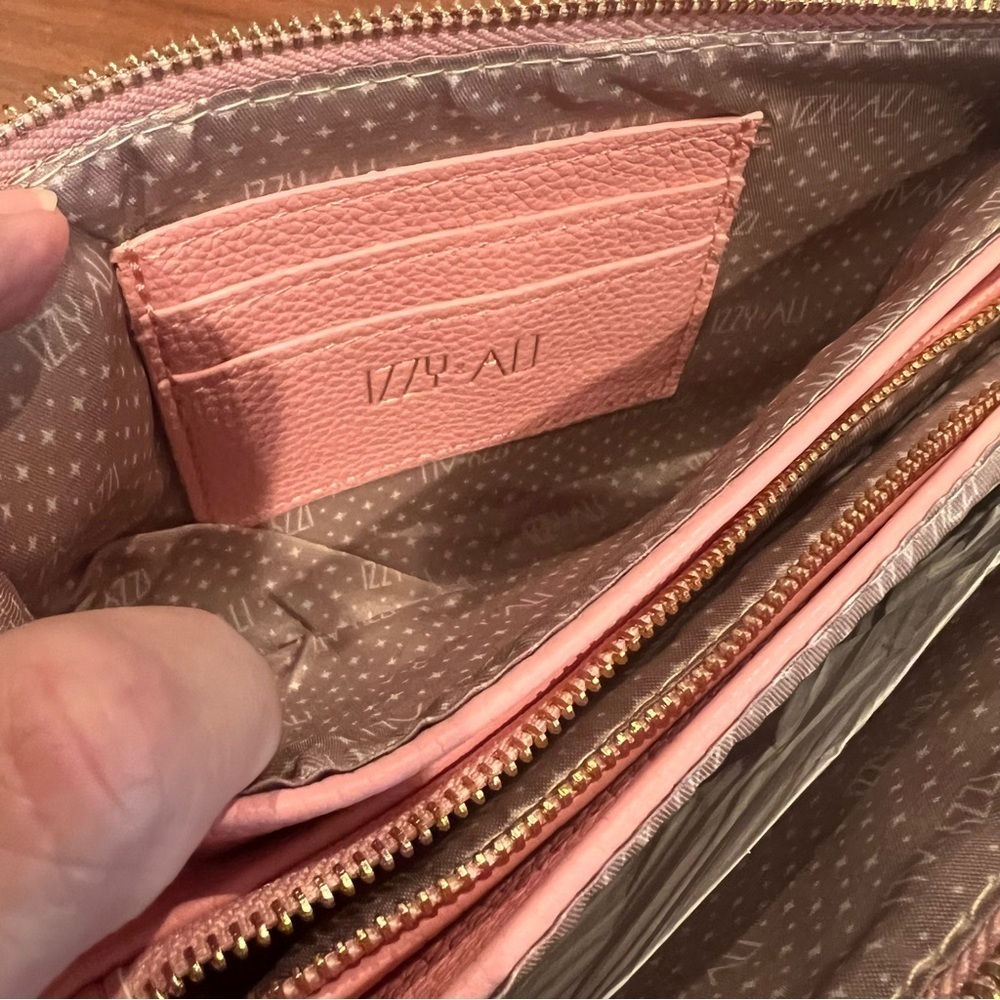 Izzy & Ali Vegan Leather Pebble Grain Taupe Crossbody / Wristlet - Picture 4 of 8